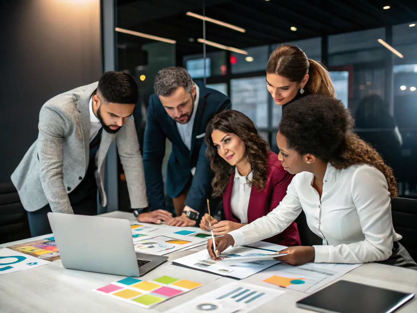 A diverse team of employees working collaboratively in a modern office, highlighting the importance of employee protection through comprehensive business insurance.